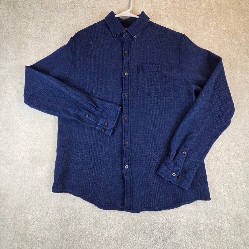 Line of Trade Mens Blue Textured Cotton Button Down Shirt L Long Sleeve Workwear